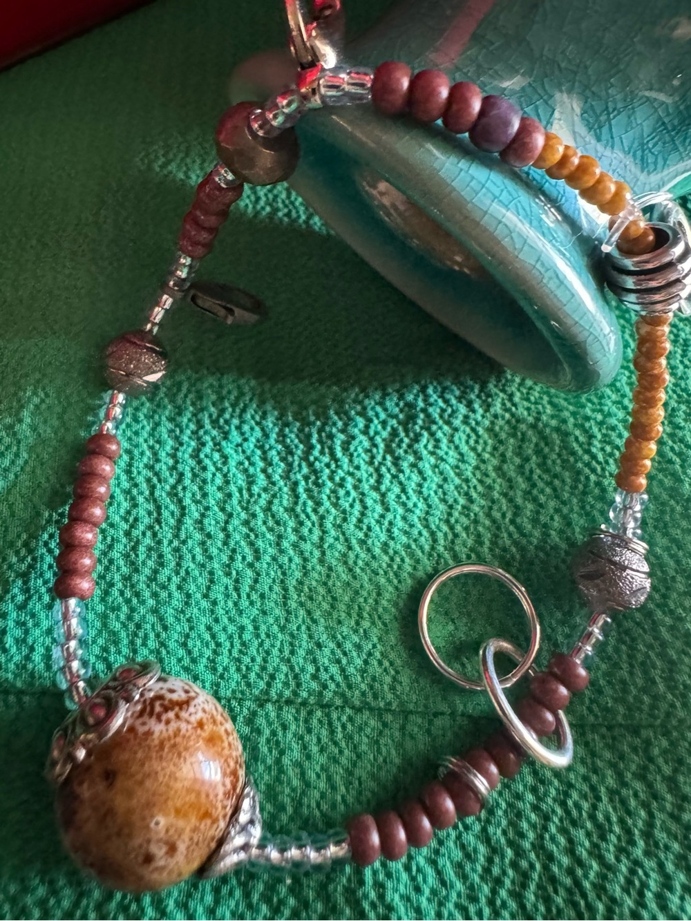 True Meaning Brown and Amber Beaded Bracelet with Stone Focal